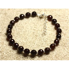 Bracelet Argent 925 et Pierre - Agate Marron Facettée 6mm