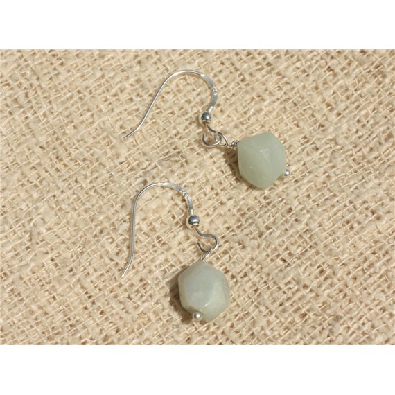 Boucles d'Oreilles Argent 925 - Amazonite Facettée 9mm 