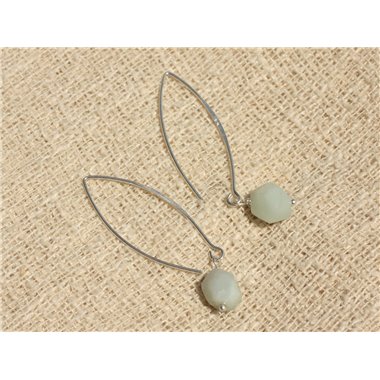 Boucles d'Oreilles Argent 925 - Amazonite Facettée 9mm 