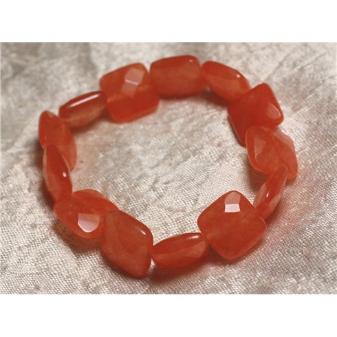 Bracelet Pierre semi précieuse - Jade Orange Carrés Facettés 14mm