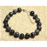 Bracelet Argent 925 et Pierre semi précieuse - Obsidienne flocon de neige 8mm 