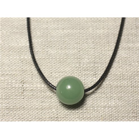 Collier Pendentif Pierre semi précieuse - Aventurine verte Boule 14mm 