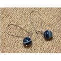 Boucles d'Oreilles Agate Bleue et longs crochets Argentés 