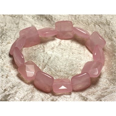 Bracelet Pierre semi précieuse - Jade Rose Carrés Facettés 14mm