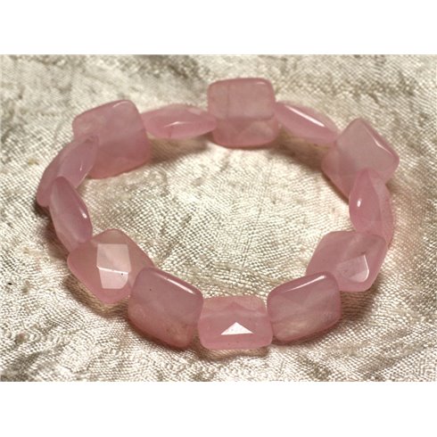 Bracelet Pierre semi précieuse - Jade Rose Carrés Facettés 14mm
