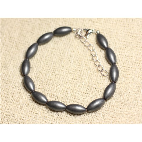 Bracelet Argent 925 et Pierre - Hématite Olives Mat 12mm 