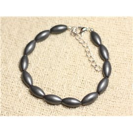 Armband 925 Silber und Stein - Hämatit Oliven Matte 12mm 