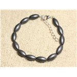 Bracelet Argent 925 et Pierre - Hématite Olives Mat 12mm 