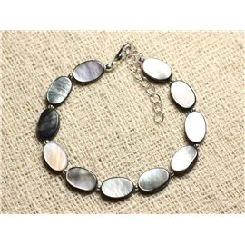 Bracelet Silver 925 and Black Mother of Pearl Oval 12x8mm 