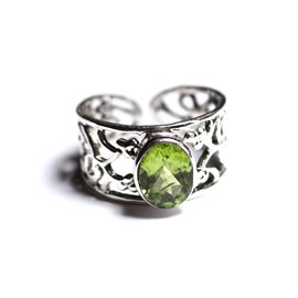 N224 - Anello in argento 925 e pietra - Peridoto ovale sfaccettato 9x7mm 