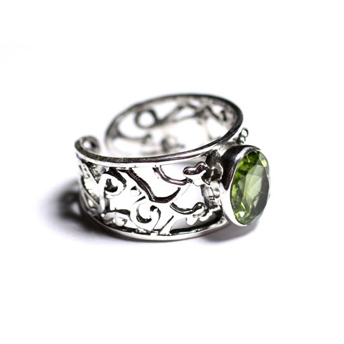 N224 - Bague Argent 925 et Pierre - Péridot Facetté Ovale 9x7mm 