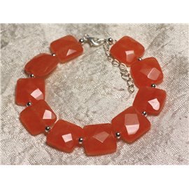 925 Silver and Stone Bracelet - Orange Jade Faceted Squares 14mm