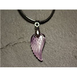 Stone Pendant Necklace - Engraved Wing 24mm Amethyst 
