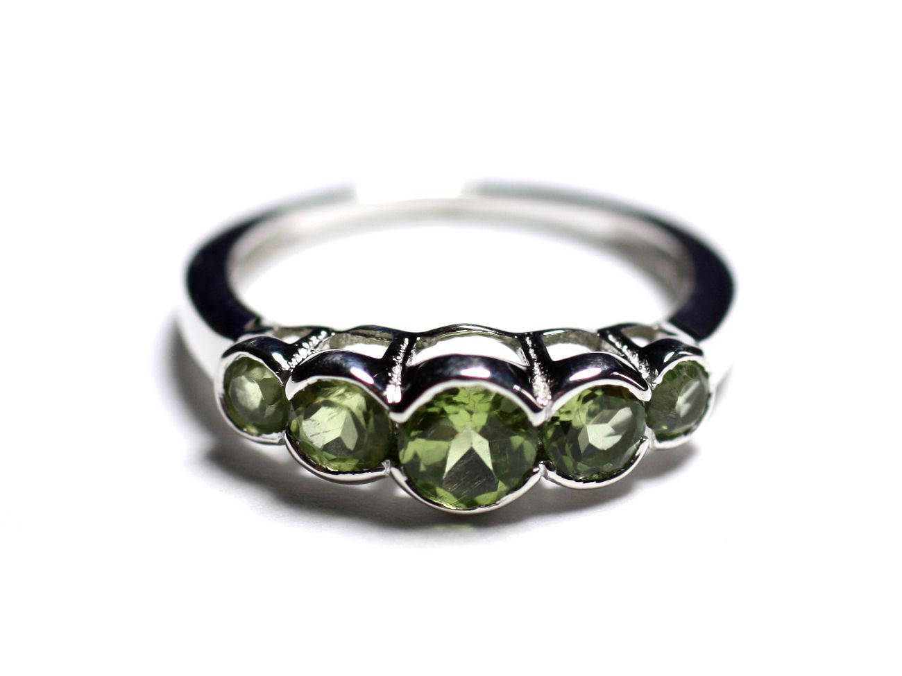 N122 - Bague Argent 925 et Pierre - Péridot Ronds dégradés 2.5 - 4.5mm 