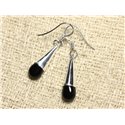 BO216 - Boucles d'Oreilles Argent massif 925 et Pierre Onyx Gouttes 24mm 