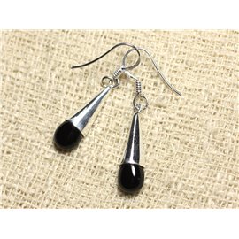 BO216 - Sterling Silber 925 und Onyx Stone Drop Ohrringe 24mm 