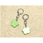 Boucles d'Oreilles Nacre Fleurs 15mm Vert 