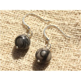 925 Silver Earrings - Zebra Jasper 10mm 