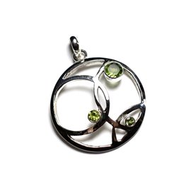 PE119 - Anhänger Silber 925 und Stein - Kreis 3 Steine 34mm Peridot 