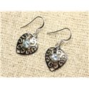 BO229 - Boucles d'Oreilles Argent 925 et Pierre - Coeurs Arabesques 15mm Topaze Bleue 