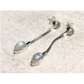BO240 - 925 Silver and Moonstone Dangling 45mm Chain Earrings 
