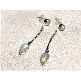 BO240 - Boucles d'Oreilles Argent 925 et Pierre de Lune Pendantes Chaîne 45mm  BO240 - Boucles d'Oreilles Argent 925 et Pierre de Lune Pendantes Chaîne 45mm