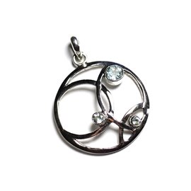 PE119 - Pendentif Argent 925 et Pierre - Cercle 3 pierres 34mm Topaze Bleue 