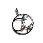 PE119 - Pendentif Argent 925 et Pierre - Cercle 3 pierres 34mm Topaze Bleue 