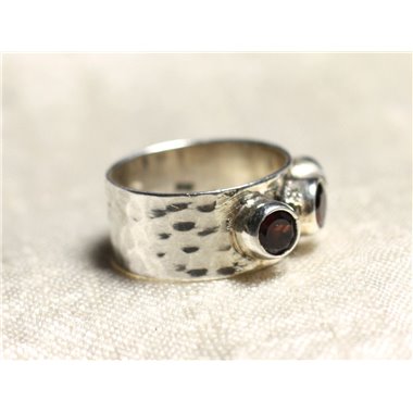 N227 - Bague Argent massif 925 martelé et Pierre - Grenat Ronds 4mm 