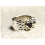 N227 - Bague Argent massif 925 martelé et Pierre - Grenat Ronds 4mm 