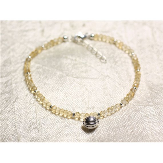 Bracelet Argent 925 et Pierre - Citrine rondelles facettées 3mm 