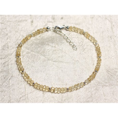 Bracelet Argent 925 et Pierre - Citrine rondelles facettées 3mm