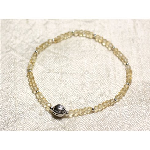 Bracelet Argent 925 et Pierre - Citrine rondelles facettées 3mm