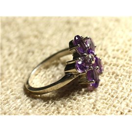 N113 - Bague Argent massif 925 et Pierre - Améthyste Facettée Fleur 15mm  N113 - Bague Argent massif 925 et Pierre - Améthyste Facettée Fleur 15mm