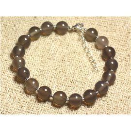 Bracelet Silver 925 and semi precious stone - Gray Agate 8mm