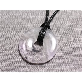 Semi Precious Stone Pendant Necklace - Amethyst Lavender Donut Pi 30mm 