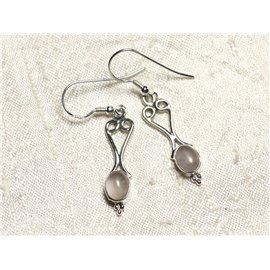 BO208 - 925 Silver Hearts 31mm Rose Quartz Earrings 