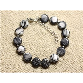 Armband 925 Silber und Stein - Jasper Zebra Paletten 10mm 