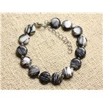 Bracelet Argent 925 et Pierre - Jaspe Zèbre Palets 10mm 