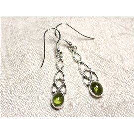 BO241 - Pendientes Plata 925 y Piedra Peridoto Nudo Celta 36mm 