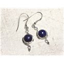 BO213 - Boucles d'Oreilles Argent 925 et Pierre Lapis Lazuli Ronds Spirales 30mm 