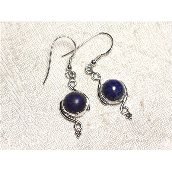 BO213 - Boucles d'Oreilles Argent 925 et Pierre Lapis Lazuli Ronds Spirales 30mm 