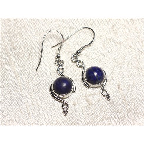 BO213 - Boucles d'Oreilles Argent 925 et Pierre Lapis Lazuli Ronds Spirales 30mm 