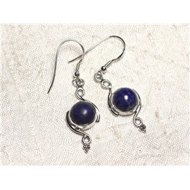 BO213 - 925 Silver and Lapis Lazuli Stone Round Spiral 30mm Earrings 