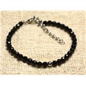 Bracelet Argent 925 et Pierre semi précieuse Onyx Noir Facetté 4mm