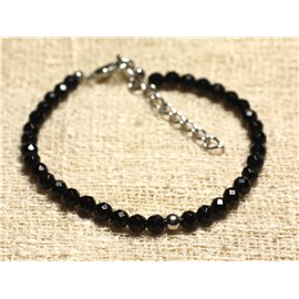 Bracelet 925 Silver and semi precious stone Faceted Black Onyx 4mm