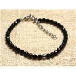 Bracelet Argent 925 et Pierre semi précieuse Onyx Noir Facetté 4mm