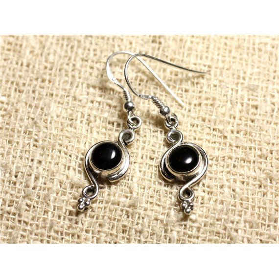 BO211 - Boucles d'Oreilles Argent 925 26mm - Onyx noir Ronds 7mm 