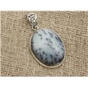 n9 - Pendentif Argent 925 et Agate Dendritique Ovale 33x24mm 