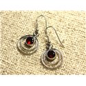 BO202 - Boucles d'Oreilles Argent 925 Cercles 16mm - Grenat 6mm 